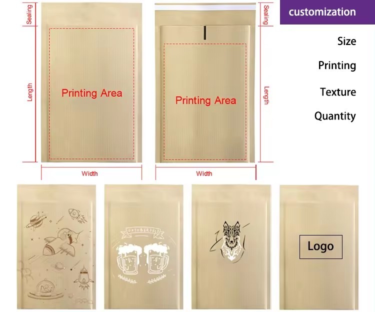 Self Adhesive Seal Kraft Paper Mailer Envelope Bags Brown White Customized