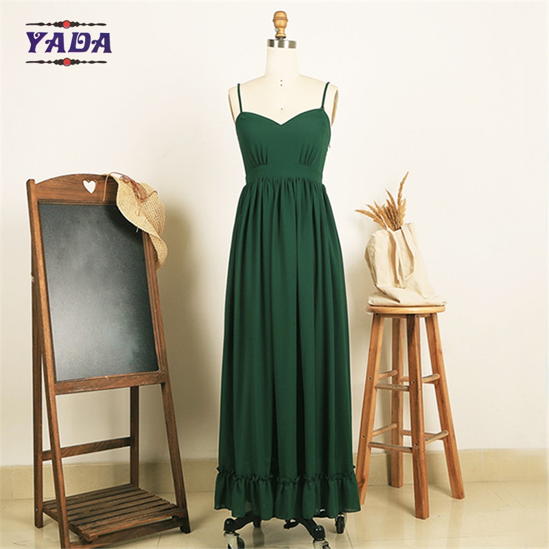 Chiffon style empire waist green maxi long one piece dresses modern lady casual autumn dress with low price