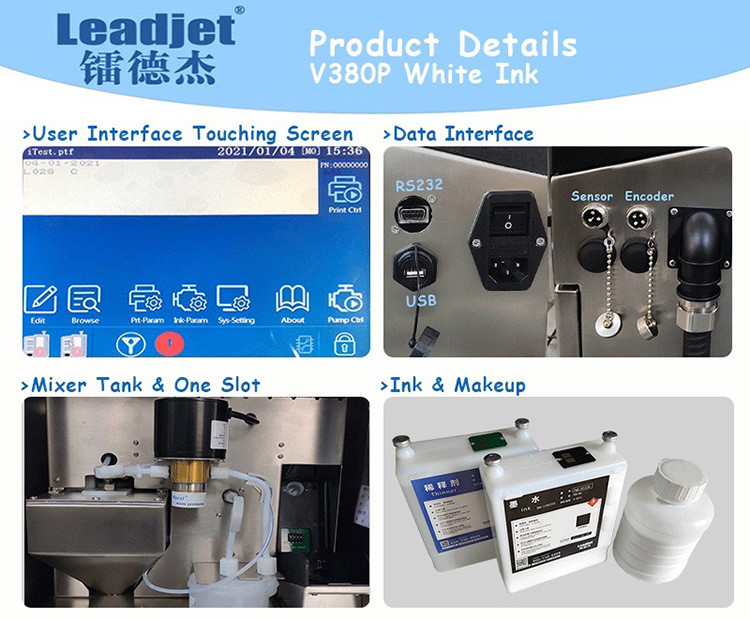 V380P White Ink Dry Instantly Leadjet Inkjet Printer 48 Dots With 8 Inch Touch Screen
