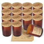 6oz Amber Candle Jars With Bamboo Wooden Lids And Sticky Labels Empty Glass For