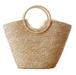 Natural Straw Brown Crochet Bag With Wooden Handles OEM