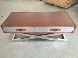 Quality Stainless Steel Frame Side Coffee Table Top Genuine Leather Italian Style wholesale