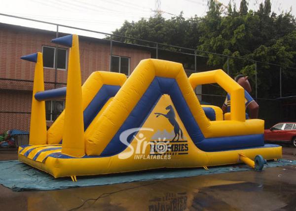 Outdoor 12 mts Long Children Brumbies Ruby Inflatable Obstacle Course Made Of