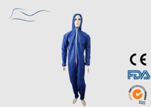 Quality Elastic Wrist Paint Protective Coveralls , Commercial Blue Disposable Coveralls wholesale