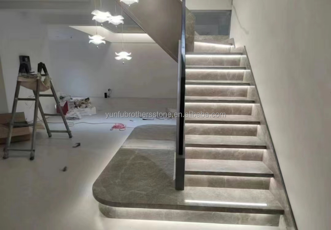 Natural Stone Straight Stair Modern Indoor Grey Marble Anti Slip Staircase Tiles