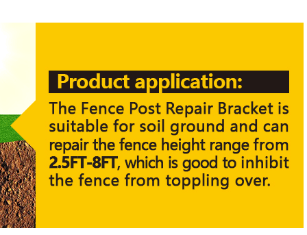 2mm Thick Steel Fence Post Repair Anchor for Repairing Tilted/Broken Wood Fence Post