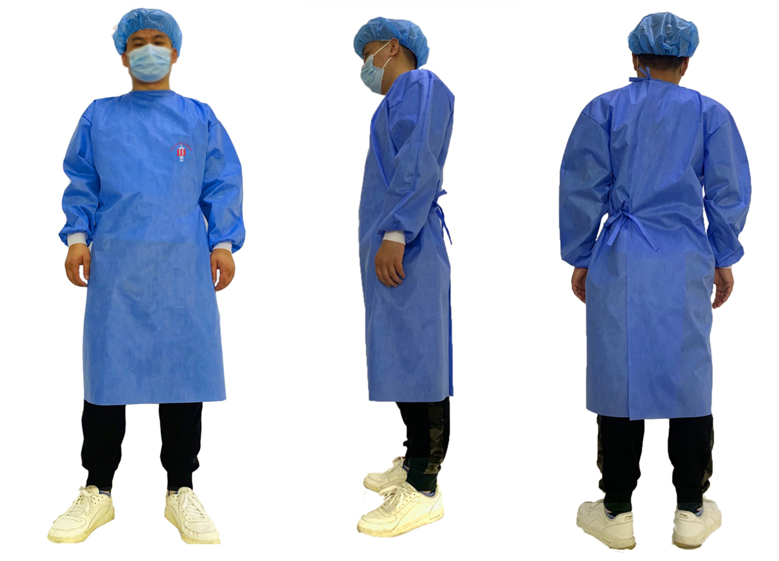 Blue SMS PP PE Disposable Gown Waterproof AAMI Level 1 2 3 4 Dental Isolation Gown