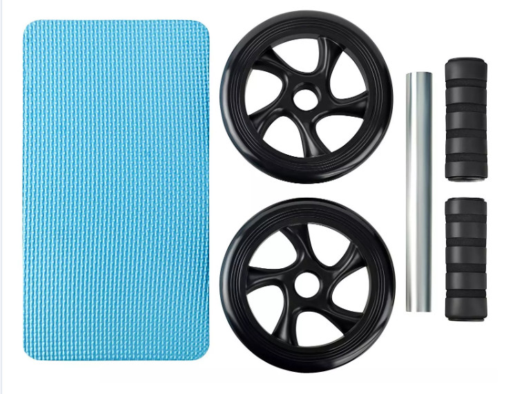 Pro Quality Home Gym Exercise Wheel Ab Roller With Thick Foam Handles And Soft Kneeling Mat