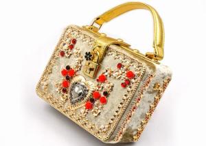 Quality Golden Metalic Evening Clutch Bags Small Sized With Retro Carved Diamond wholesale