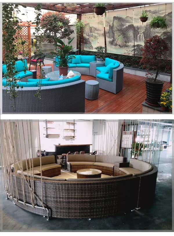 Outdoor Round Shaped Woven Rattan Sofa Garden Leisure Rust Resistant Waterproof Sofa Set