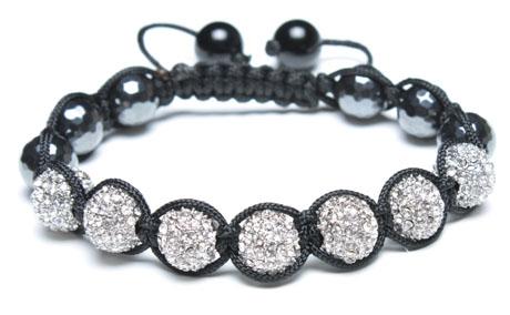 Adjustable Shamballa Bracelet, Magnetic Hematite Faceted Rounds/Crystal