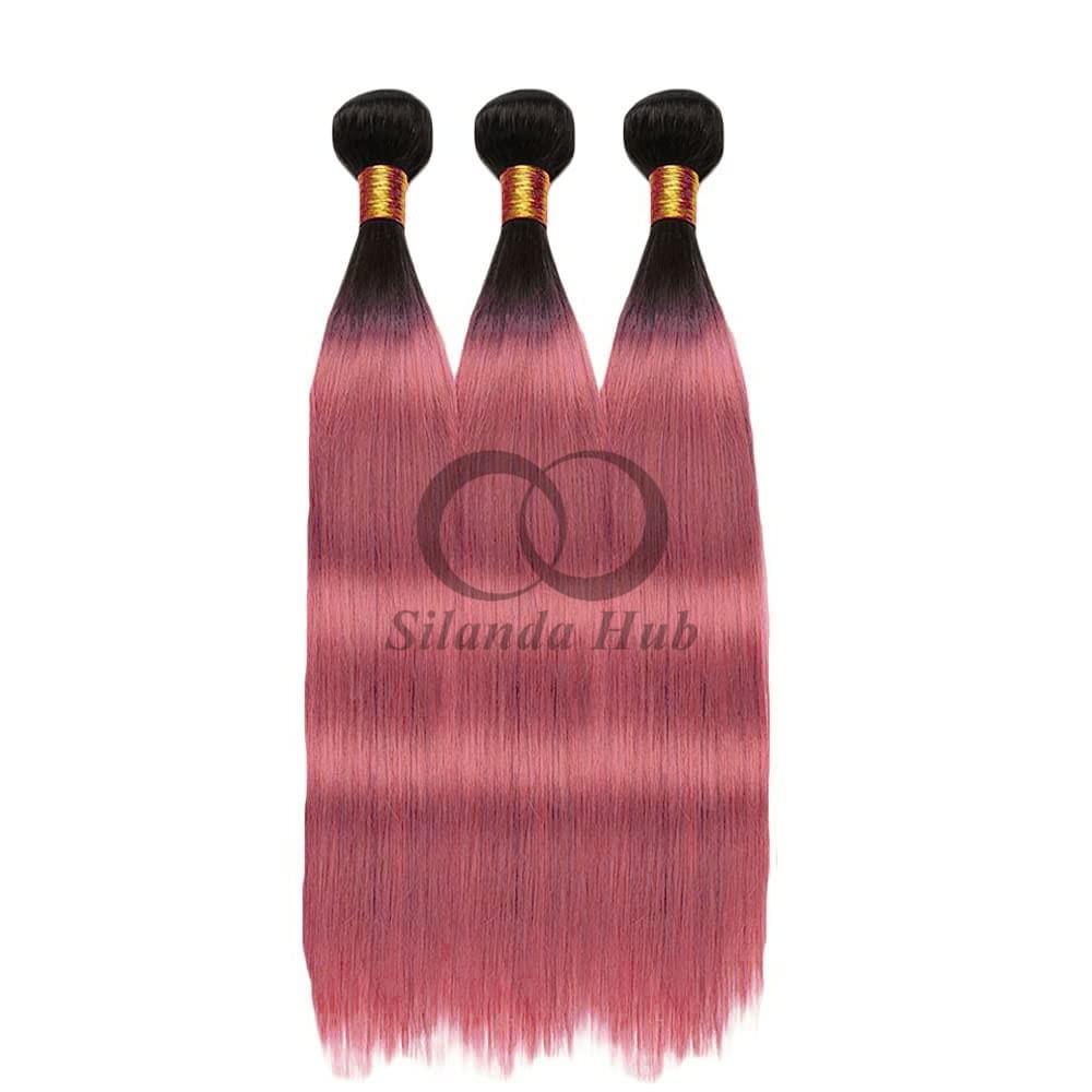 #T1B/Pink Straight Remy Human Hair Bundles Sew In Weave Bundles Brazilian Bundle Deals
