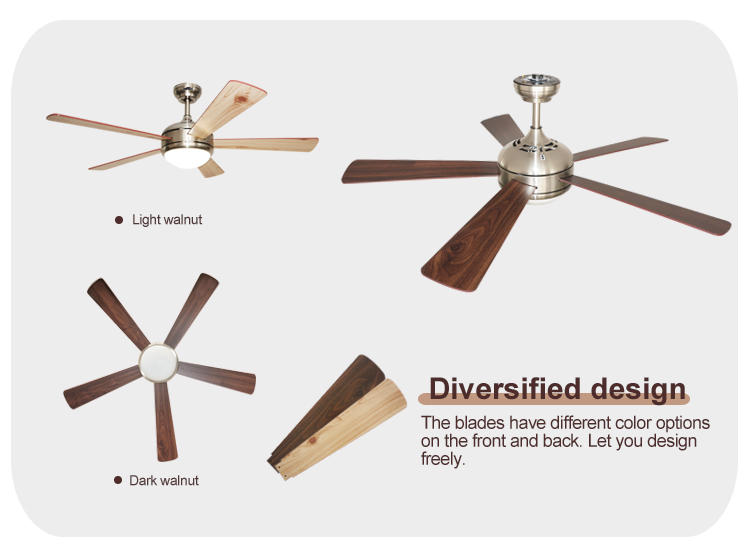 Metal Lamp Body Material 52 Inch Ceiling Fan with Remote Control and 360 Degree Rotation