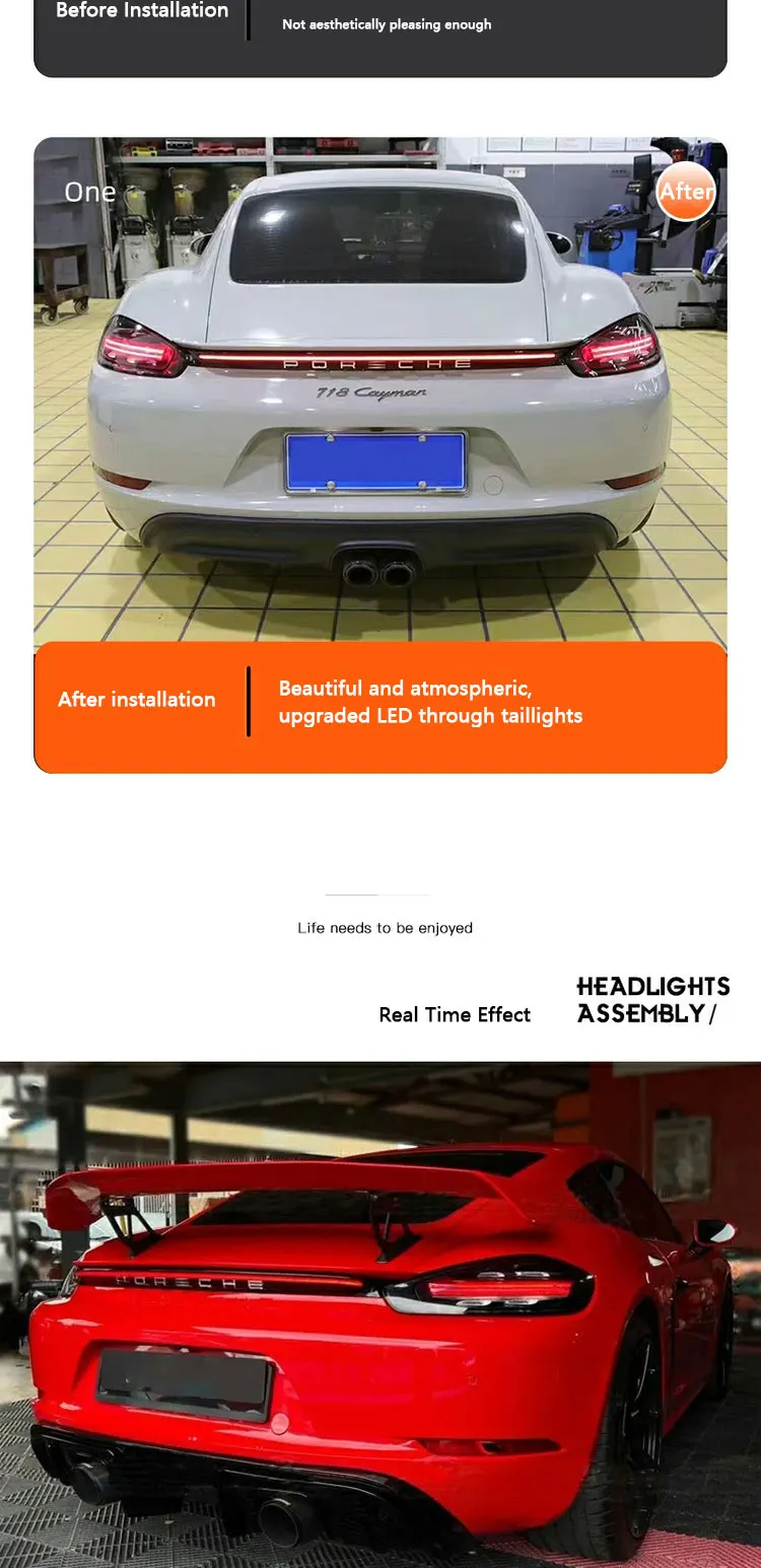 16-21 718 Through Tail Lights For Porsche Cayman Boxster Modified With LED Rear Running Lights