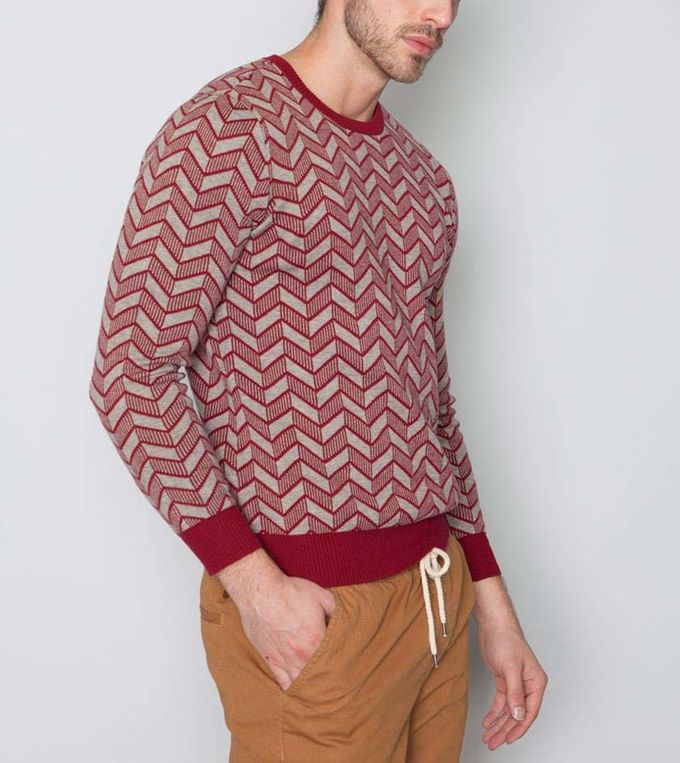 Half Wool / Cotton Double Layer Sweater , Jacquard Winter Pullover Sweaters