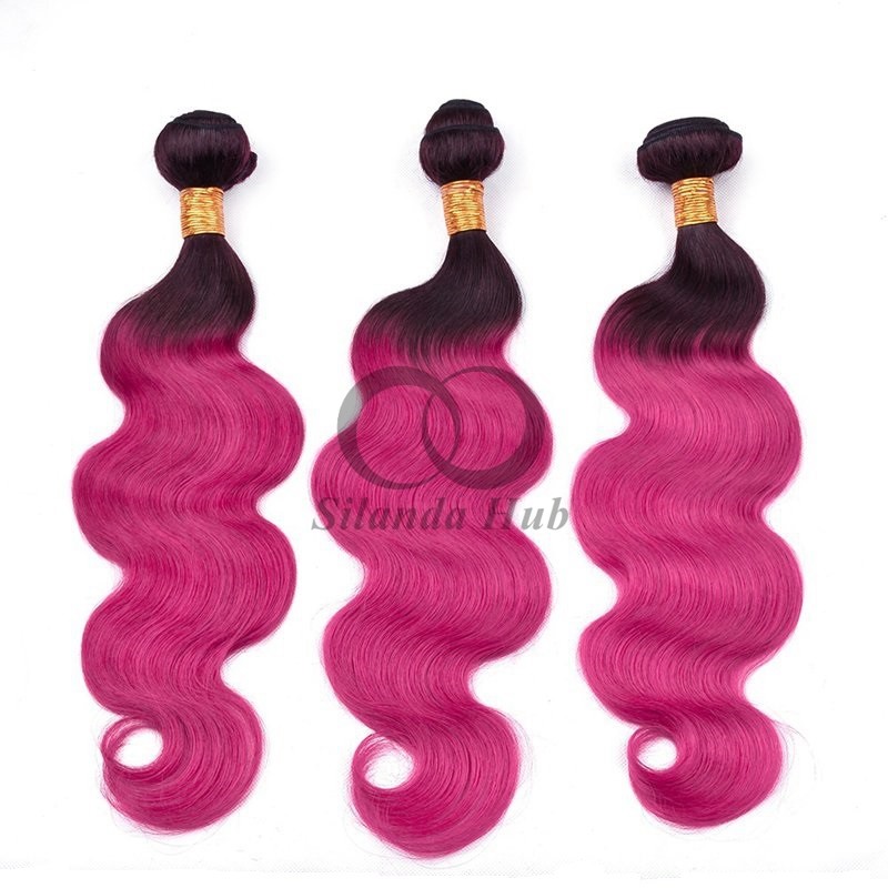 #T1B/Rose Red Body Wave Remy Human Hair Bundles Sew In Weave Bundles Brazilian Bundle Deals