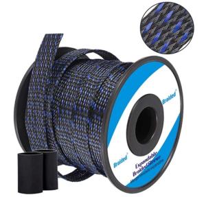 Quality Black And Blue PET Expandable Braided Sleeve Flame Retardant Abrasion Resistant wholesale