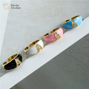 Quality Colorful Enamel Diamond Letter Rings , Alphabet Zircon Gold Plated Chunky Rings wholesale