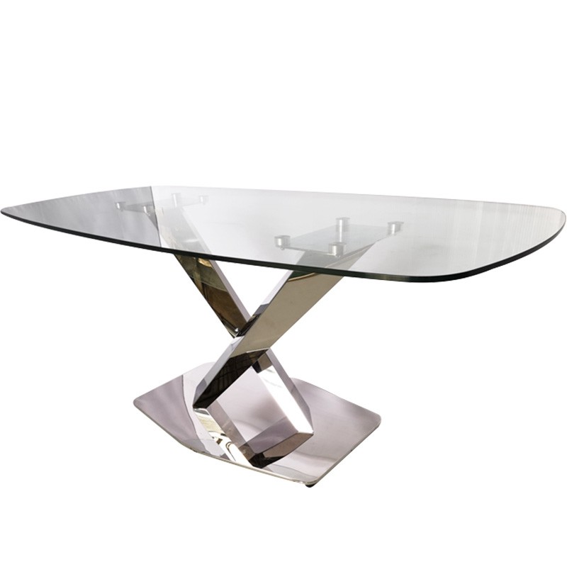 Glass dining table restaurant stainless steel dining room sets table and chairs