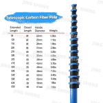 65ft 074 Panel Snap Blue Telescopic Carbon Fiber Pole for Industrial Vacuuming