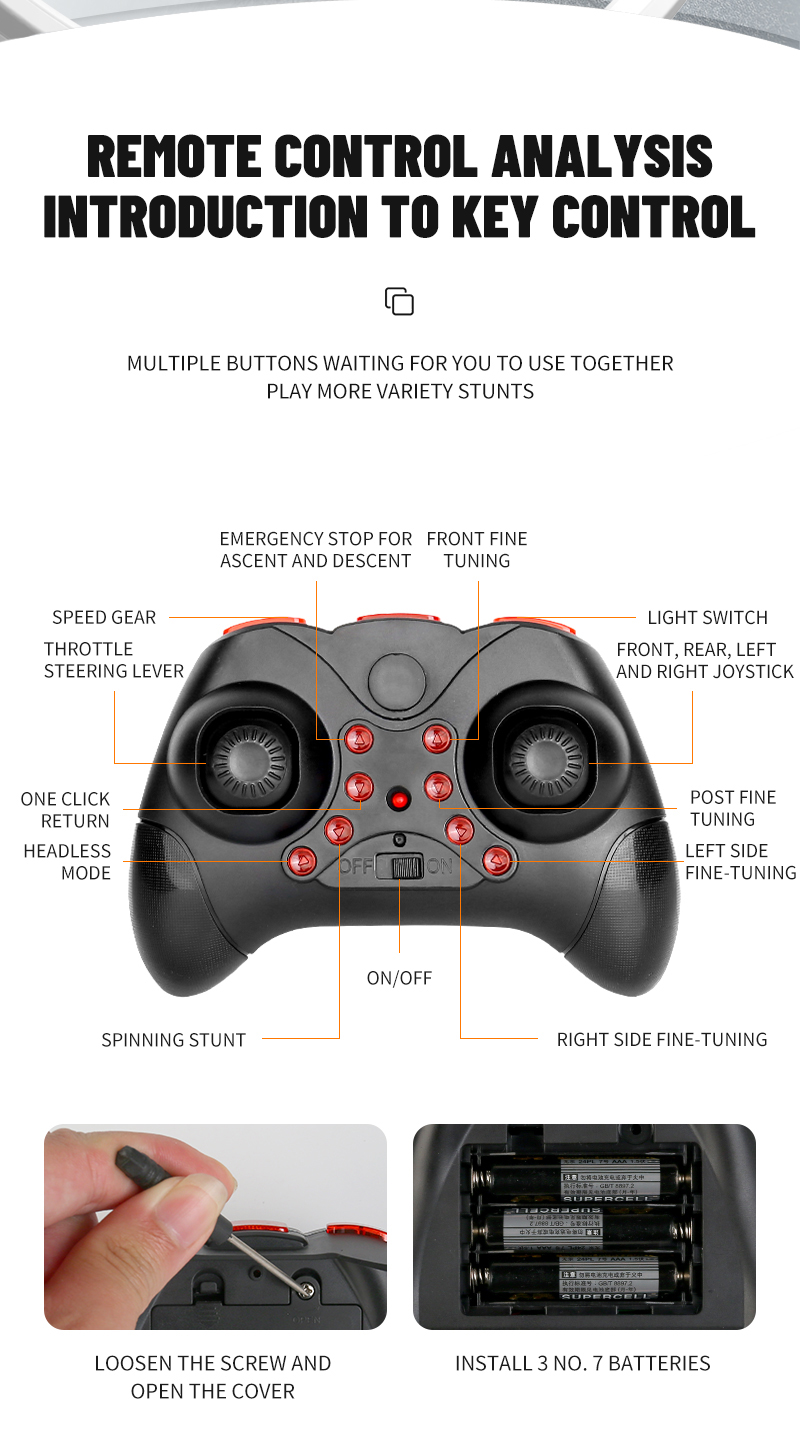 Led Stunt Rc Drone Colorful Light Rotation Uav Quadrocopter Remote Control Distance of About 100m Perfect Gift for Kids