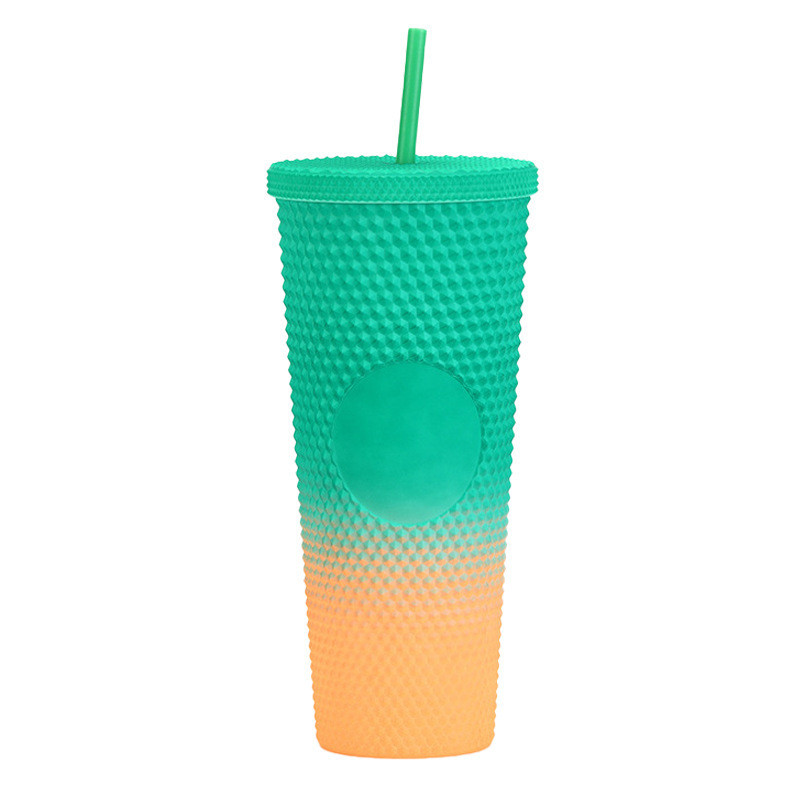 24oz Studded Tumbler Glossy Pink Iced Coffee Cups With Lids Reusable 24 Oz Tumbler With Lid And Straw Reusable Iced Coffee Cup Bling Cup