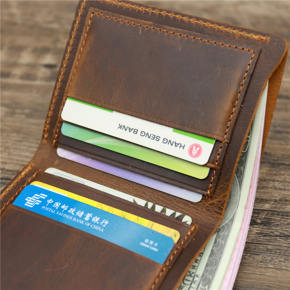 Open Closure Minibook Genuine Leather Multi-function Card Holder Clip Wallet for Men