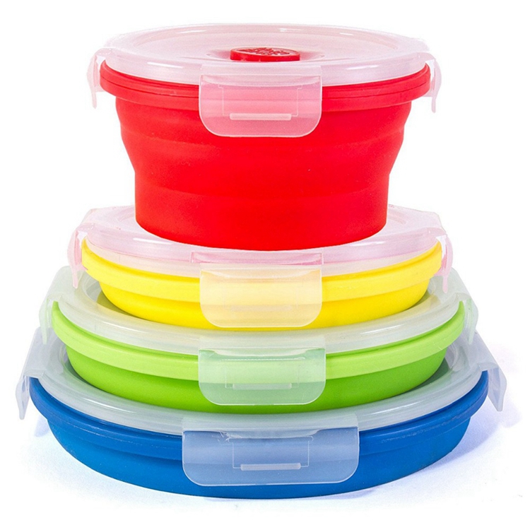 Collapsible Lunch Box, Silicone Food Storage Containers Eco Lunch Bento Box BPA-Free with Fork Spoon for Adults, Kids