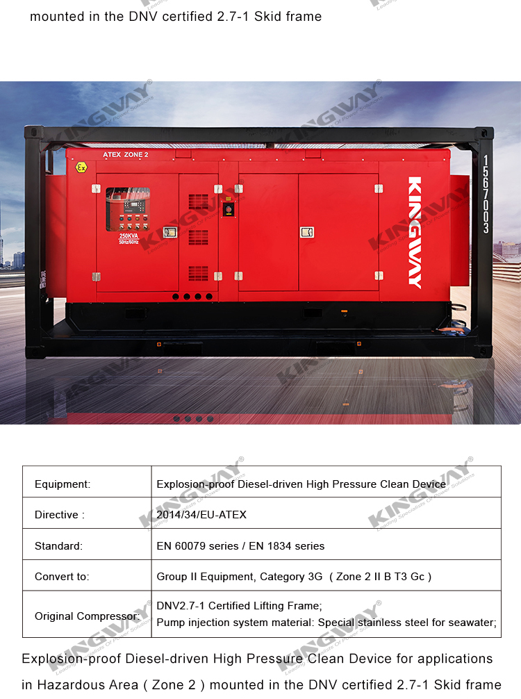 260CFM ATEX , ROHS,BV, CE Certified Zone 2 T3 Explosion proof Diesel Engine Air Compressor with Sullair Air Compressor