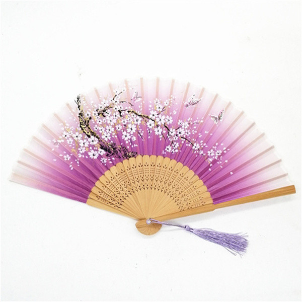 Decorative Silk Foldable Hand Fans open 38cm Bamboo Hand Fan With Butterfly Flower