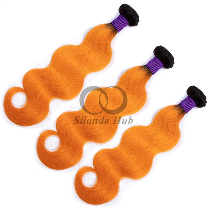 #T1B/Orange Body Wave Remy Human Hair Bundles Sew In Weave Bundles Brazilian Bundle Deals