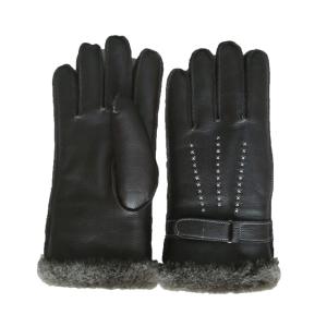 Quality Winter Lamb Fur Lined Mens Soft Leather Gloves With Belt Plain Style wholesale