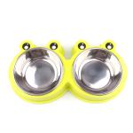 Double Bowls Pet Food Feeder Cute Modeling Frog Shape Easy Cleaning