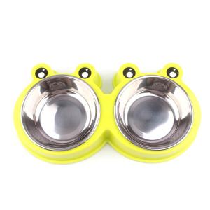 Quality Double Bowls Pet Food Feeder Cute Modeling Frog Shape Easy Cleaning wholesale