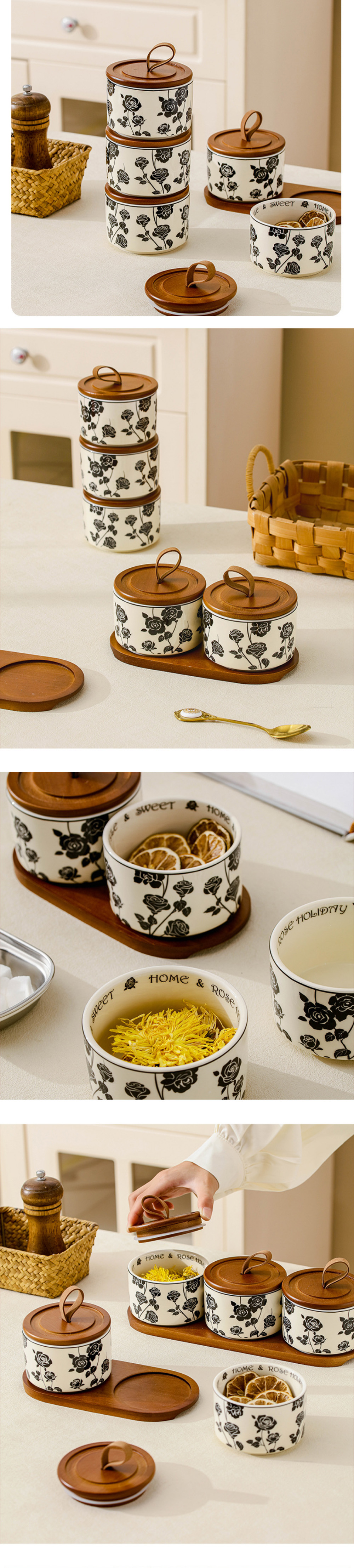 Vintage Floral Ceramic Storage Jar for Eco-Friendly Microwavable Lid-Attached Canister