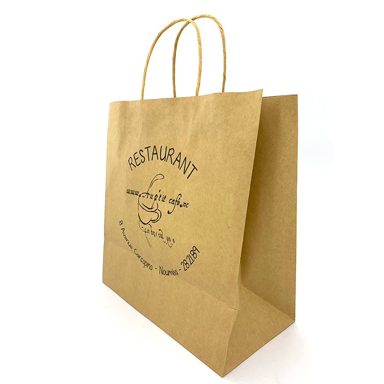 custom Kraft food takeaway paper bags Recycled CMYK Printing 24cmx32cmx10cm