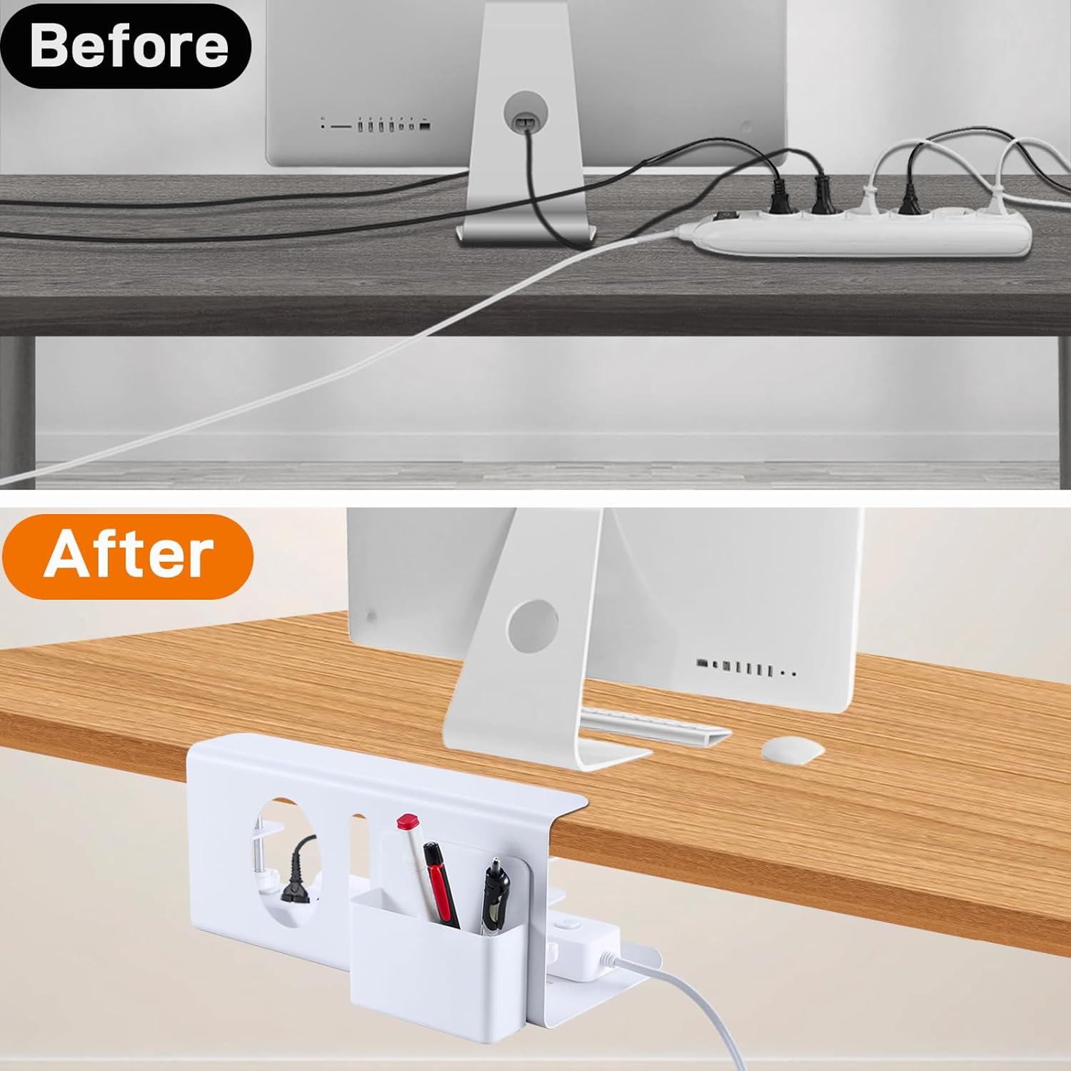 Space-Saving Clamp Desk Mount Cable Management Tray for Standing Desk Organization