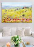 Modern Abstract Landscape Oil Painting Yellow Red Tuscany Village Companies