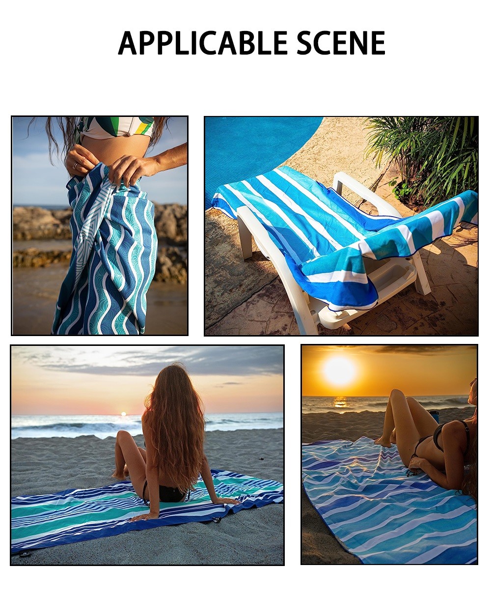 Summer Quick Dry Anti Sand Microfiber Striped Beach Towel With Bag