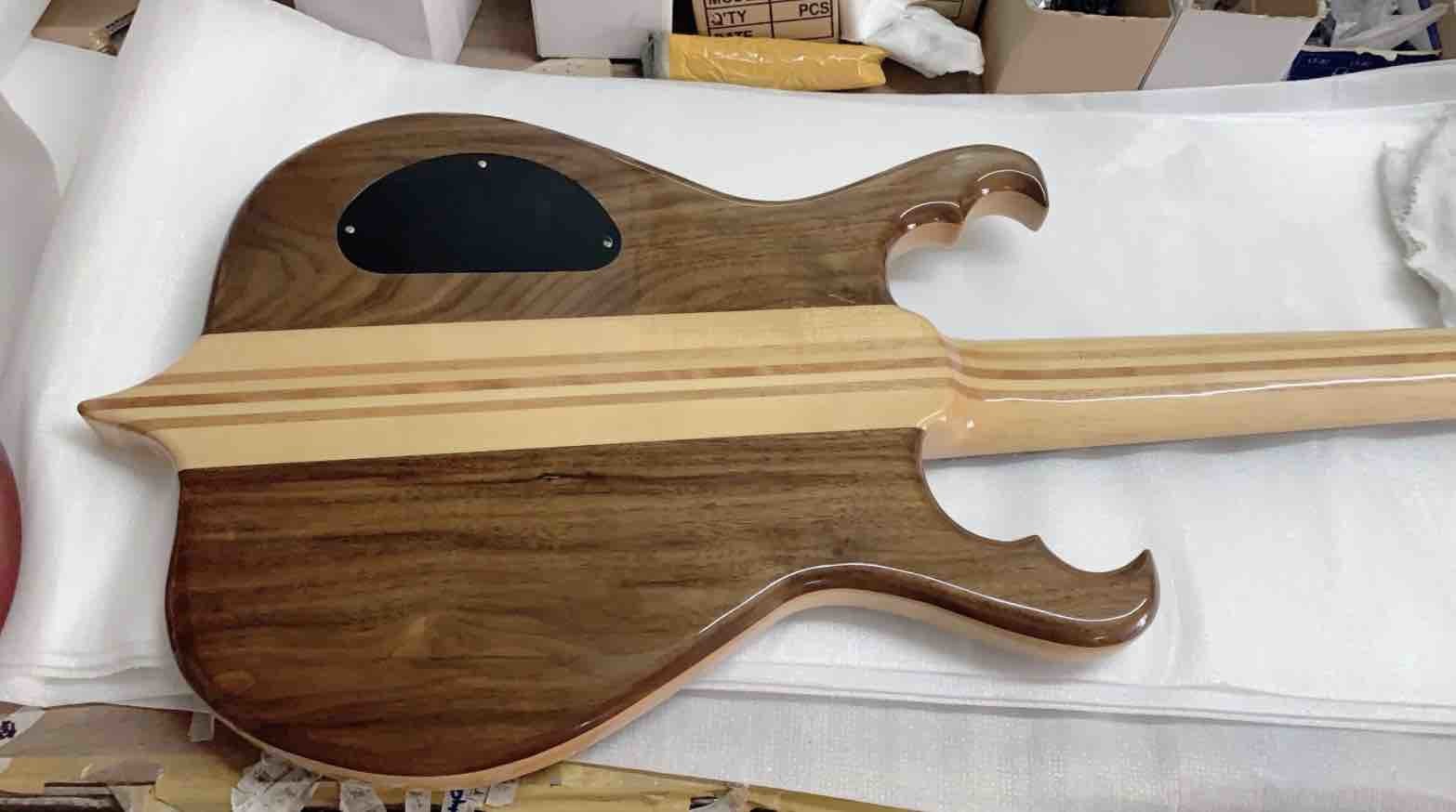 8 Strings Bass Guitar One Through Neck-Body Solid Walnut In Natural