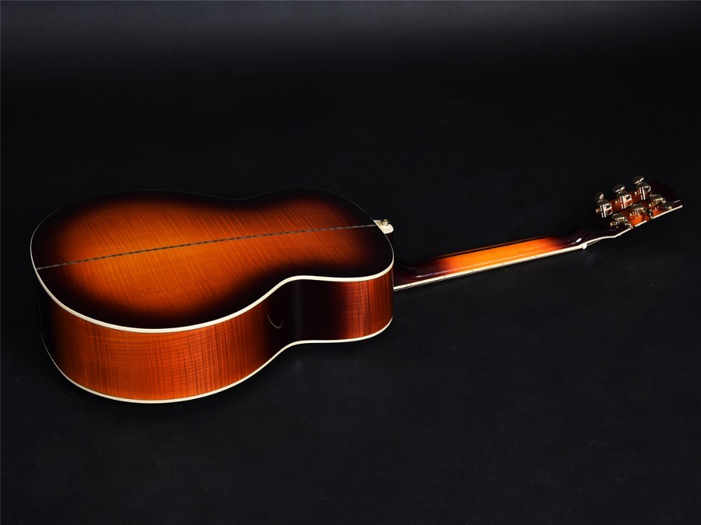 Customized 43 Inch jumbo size solid wood acoustic guitar flamed maple back side rosewood fingerboard
