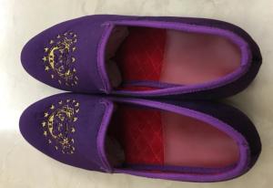 Quality Purple Mens Velvet Slip On Loafers , Mens Velvet Slippers Embroidered for Party wholesale