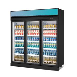 Quality 1600L Glass Doors Defrosting Supermarket Refrigerated Showcase Beverage Cooler wholesale