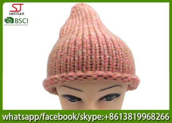 Chinese manufactuer winter knitting hat cap with brim beanie 100g 23*27cm 100
