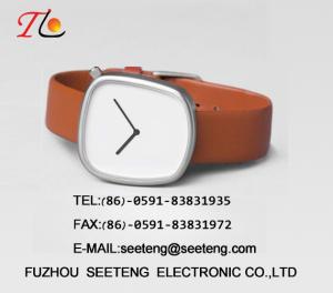 Quality Square alloy case simple clean dial PU leather band wrist watch for young men wholesale