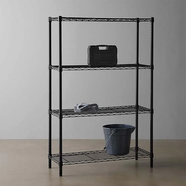 Adjustable Heavy Duty Storage Shelving Black Steel Organizer Wire Rack 4 Shelf