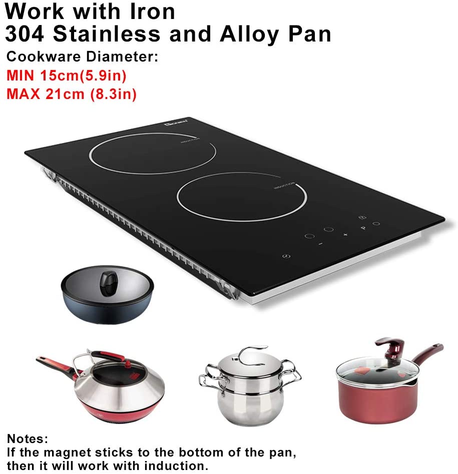 Plug in Domino Induction Hob 2 Rings 30cm Electric Cooktop Built in Worktop
