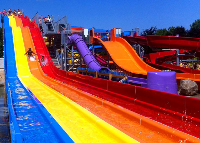 Kids Fun Water Slides 6 Lines Outdoor Fiberglass Race Swimming Pool Play Equipment