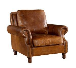 Quality Retro Brown High Back Leather Armchair Hard Solidwood Frame American Style wholesale
