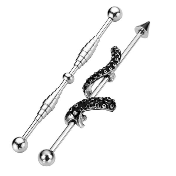 14G Stainless Steel Screw & Twist Snake Long Industrial Barbell Cartilage Ear